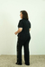 Conjunto Calça e Blusa Manga Curta Tricolor Preto, Branco e Bege, com Friso Bege - loja online