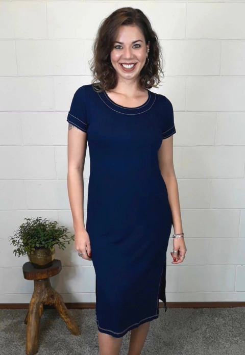 Vestido Bea Abdalla Básico Manga Curta Azul Marinho