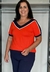 Blusa Decote V Manga Curta Bicolor Laranja