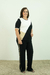 Imagem do Conjunto Calça e Blusa Manga Curta Tricolor Preto, Branco e Bege, com Friso Bege