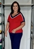 Blusa Decote V Manga Curta Bicolor Vermelho - Bea Abdalla