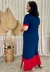 Vestido Longo Bicolor Manga Curta Marinho Vermelho - comprar online