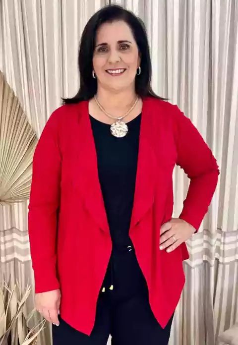 Cardigan Manga Longa Vermelho