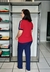 Blusa Decote V Manga Curta Bicolor Vermelho - comprar online