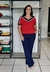 Blusa Decote V Manga Curta Bicolor Vermelho - loja online