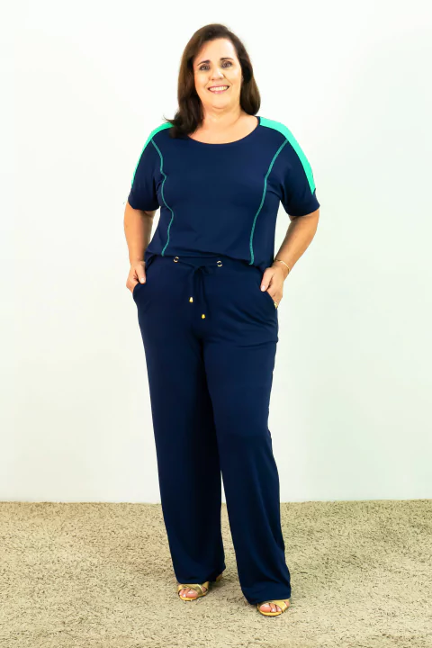 Conjunto Pantalona Manga Curta Marinho/Verde