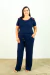 Conjunto Pantalona Manga Curta Marinho Detalhes Ombro