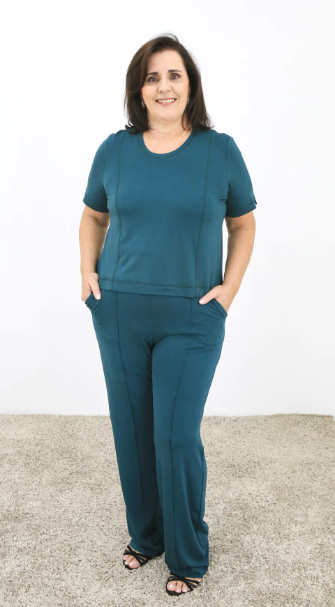 Conjunto Pantalona Manga Curta Cropped Verde