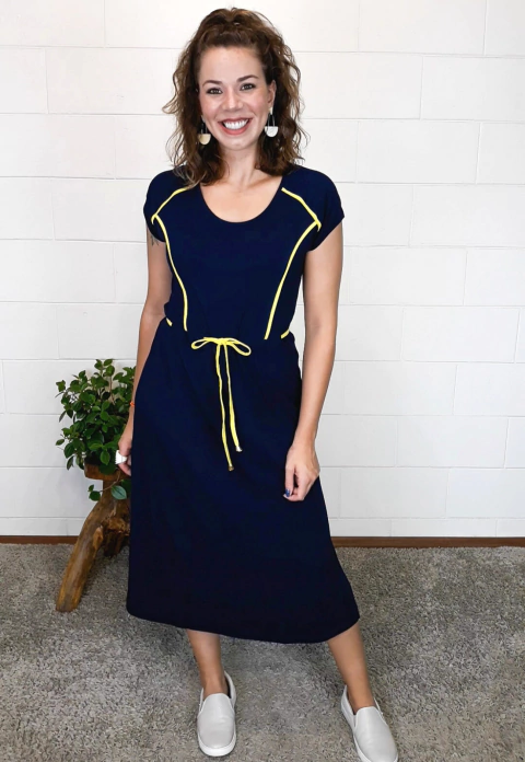 Vestido Bea Abdalla Midi Azul Marinho/Amarelo