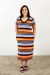 Vestido Listrado Decote V Manga Curta na internet