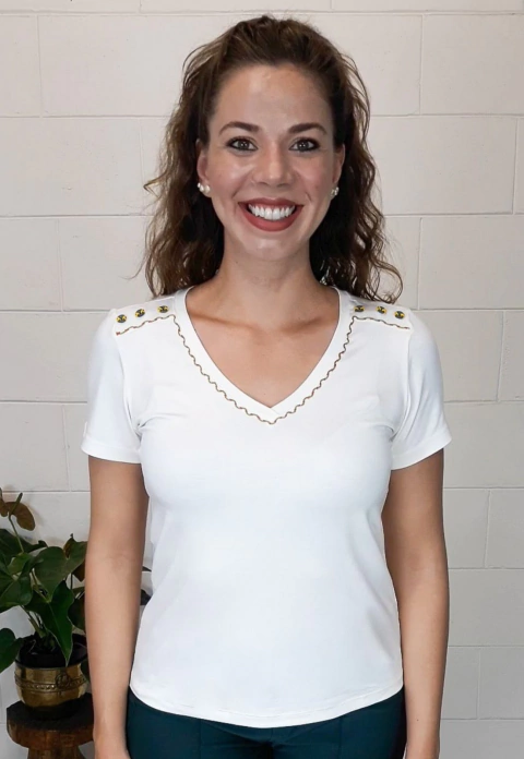 Blusa Bea Abdalla Decote V Off White Bordada