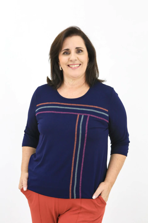 Blusa Manga 3/4 Prespontos Coloridos Marinho