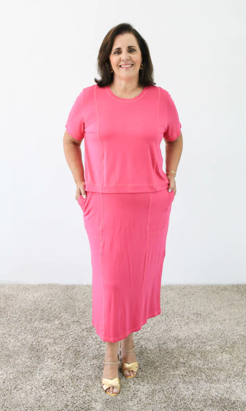 Conjunto Saia Manga Curta Trançador Pink