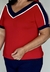 Blusa Decote V Manga Curta Bicolor Vermelho na internet