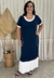 Imagem do Vestido Longo Bicolor Manga Curta Marinho Off