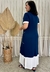 Vestido Longo Bicolor Manga Curta Marinho Off - comprar online