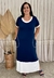 Vestido Longo Bicolor Manga Curta Marinho Off - loja online