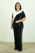 Conjunto Calça e Blusa Manga Curta Tricolor Preto, Branco e Bege, com Friso Bege - loja online