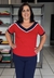 Blusa Decote V Manga Curta Bicolor Vermelho
