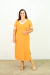 Vestido Decote V Trançador Manga Curta Laranja