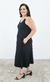 Vestido Midi Evasê Preto Detalhe Ombro