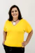 Blusa Manga Curta Decote V Recortes Amarela