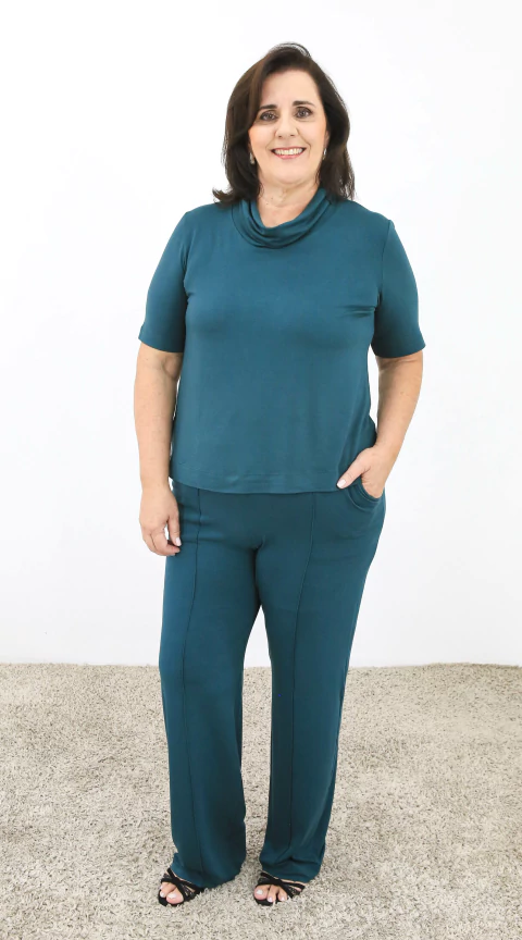 Conjunto Pantalona Manga Curta Gola Rolê Verde
