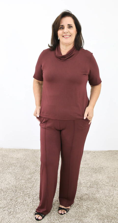 Conjunto Pantalona Manga Curta Gola Rolê Pinhão