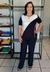 Conjunto Calça e Blusa Manga Curta Tricolor Preto, Branco e Bege, com Friso Bege - comprar online