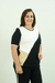 Conjunto Calça e Blusa Manga Curta Tricolor Preto, Branco e Bege, com Friso Bege - comprar online
