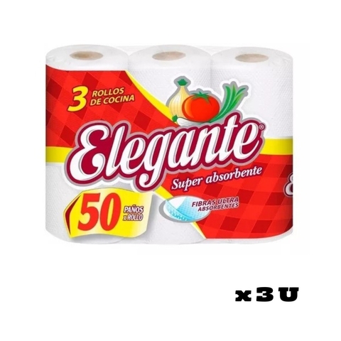 5853- Rollo de Cocina Elegante bolsón blanco corte/hoja 3 rollos x 50 paños - comprar online
