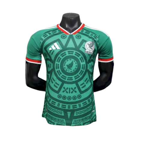 Camisa oficial da seleção do México para a Copa de 2026, modelo jogador masculino Adidas em verde com detalhes em vermelho e branco