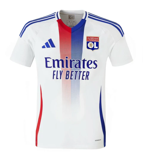 camisa-olympique-lyonnais-lyon-i-home-24-25-torcedor-masculina-branca-vermelha-azul-lacazette-aouar-paquetá