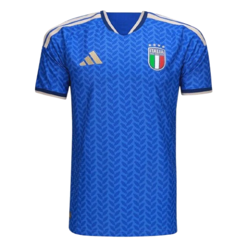 Camisa azul da seleção da Itália masculina para torcedores, modelo Adidas com escudo da Itália e detalhes dourados