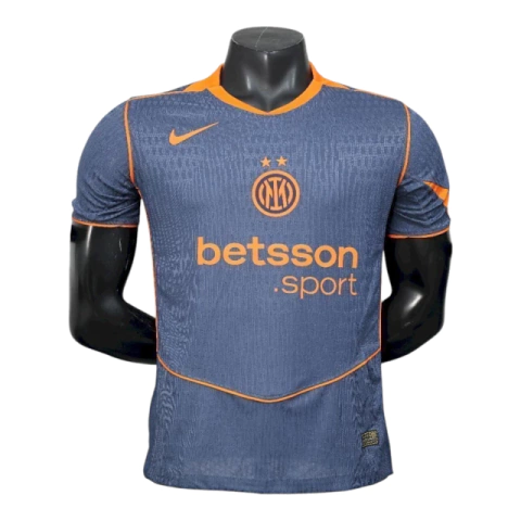 Camisa oficial do time Inter de Milão III 25/26 masculina, azul com detalhes em laranja, fabricada pela Nike