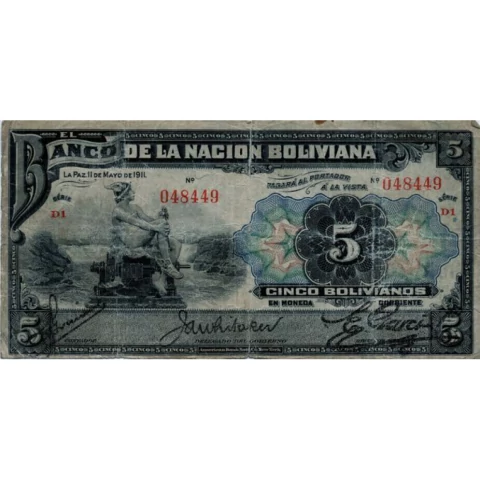5 Bolivianos - Bolívia - 1911 - comprar online