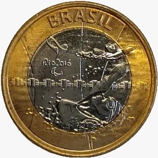 1 real - Brasil 2016 - Comemorativa Olimpíada Rio 2016 - Natação Paralímpica - comprar online