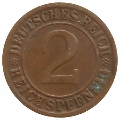 2 reichspfennig - Alemanha - 1924 J