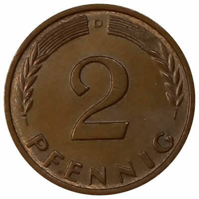 2 pfennig - Alemanha - 1966 D