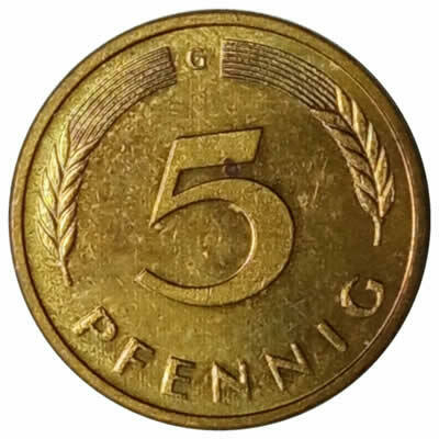 5 pfennig - Alemanha - 1989 G