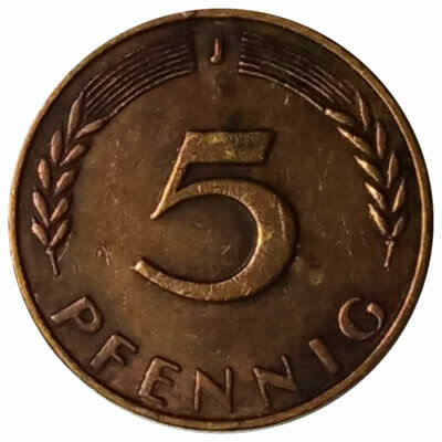 5 pfennig - Alemanha - 1970 J