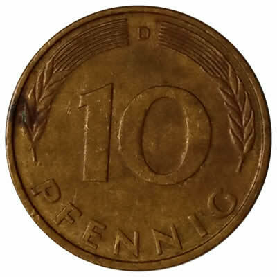 10 pfennig - Alemanha - 1988 D