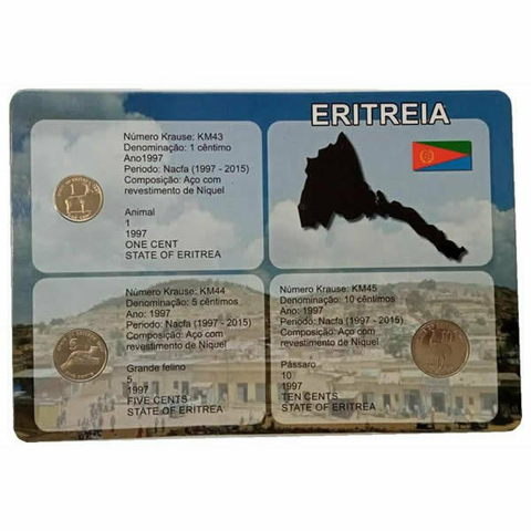 Blister com 3 moedas da Eritreia - comprar online