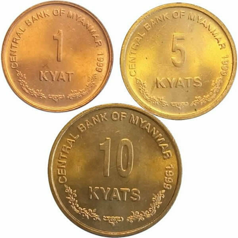 Set com 3 moedas - Myanmar - 1999 - B - comprar online