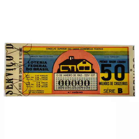 bilhete de loteria antigo - brasil - 1965 - Prova - comprar online