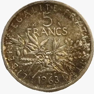 5 Francos - França - 1963 - PRATA