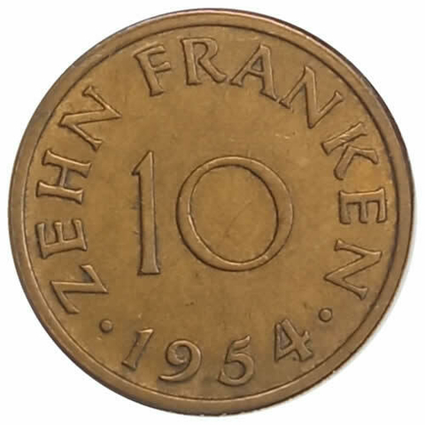 10 francos - Sarre - 1954 - comprar online