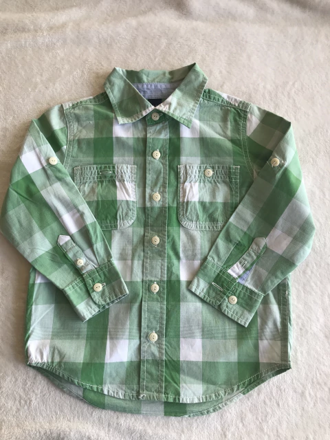 EXCELENTE - Camisa cuadriculada verde y blanco- GAP, Talle 4 años.