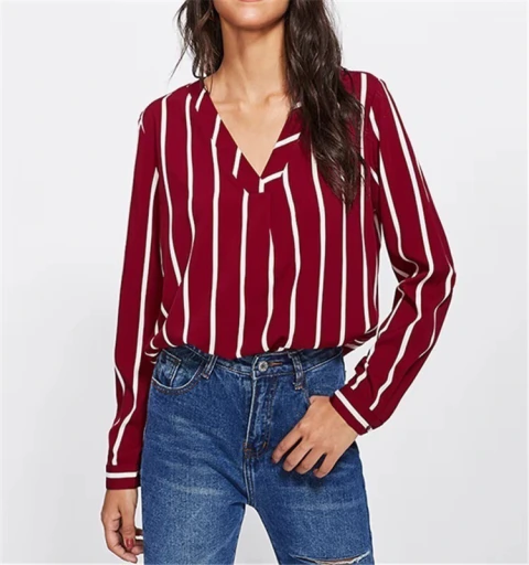 IMPECABLE- CAMISA RAYAS BORDO Y BLANCA- FOREVER21, TALLE M