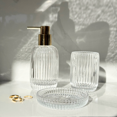Set de baño x3 piezas vidrio labrado Gold